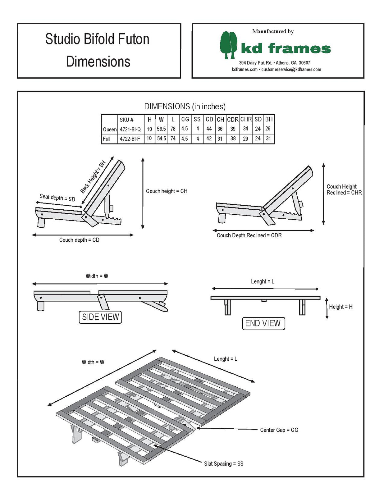 futon recline reference chart printable table with icons for wooden backload bi-fold frames